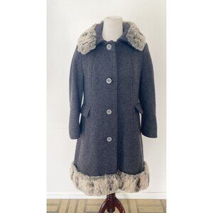 Vintage Lilli Ann Fur Trim Coat Jacket Gray 60s